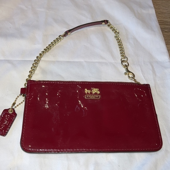 Coach 47941 Madison Dark Red Wine Patent Leather Chain Wristlet/Clutch - Picture 1 of 9